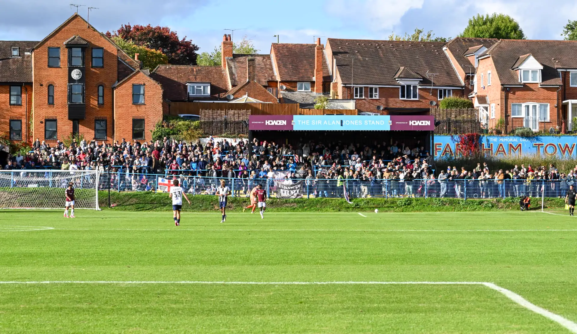 A full Sir Alan Jones Stand at Farnham Town's Memorial Ground during the Oktoberfest match