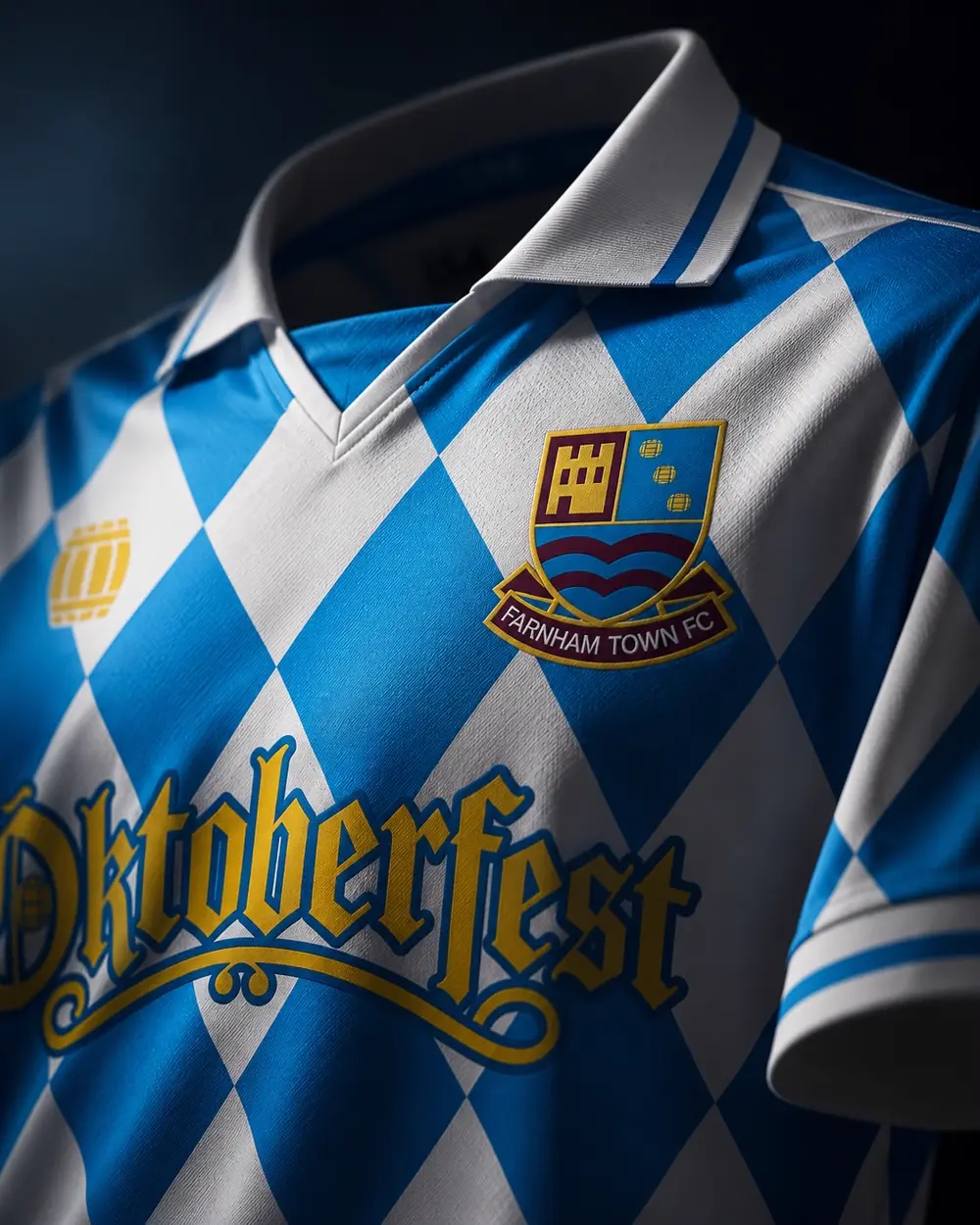 The limited-edition blue and white Farnham Town Oktoberfest shirt